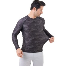 Domin Spor Erkek Uzun Kollu Gri Kamuflaj Compression Body Fitness Gym T-Shirt DMN54780