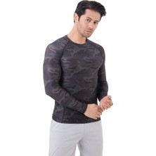 Domin Spor Erkek Uzun Kollu Gri Kamuflaj Compression Body Fitness Gym T-Shirt DMN54780