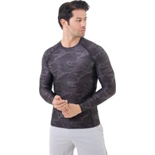 Domin Spor Erkek Uzun Kollu Gri Kamuflaj Compression Body Fitness Gym T-Shirt DMN54780