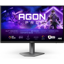 Aoc 26.7" AG276QZD2 Qd-Oled, 240HZ, Düz, 2560X1440, Qhd,16:9, 0,03MS, 178/178, 250 Cd/m2, 2xhdmı 2.1, 2xdp 1.4, 3xusb 3.2 , Kulaklık Çıkışı, 5W X2 Hoparlör, Pivot, Yükseklik Ayarı, Eğilme, Dönme