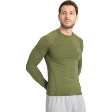 Domin Spor Erkek Uzun Kollu Yeşil Olive Fit Toparlayıcı Compression Spor Body Tshirt