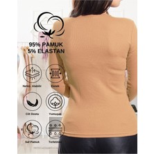 Alya Underwear Kaşkorse V Yaka Body Sweatshirt, Fitilli Kumaş Bluz Likralı Pudra Badi