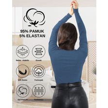 Alya Underwear Kaşkorse V Yaka Body Sweatshirt, Fitilli Kumaş Likralı Bluz Indigo Melanj Badi