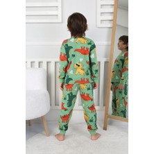 Bunny Hopp %100 Pamuk Dinozor Desenli Uzun Kollu Erkek Çocuk Pijama Takımı 3,4,5,6,7,8 Yaş