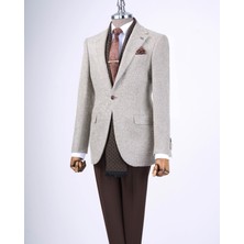 Italyan Stil Slim Fit Mono Yaka Erkek Tek Ceket Bej T13541
