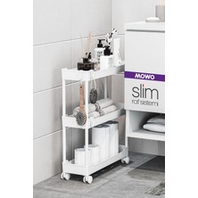 Slim 3 Katlı Tekerlekli Raf Ünitesi Beyaz, Banyo Rafı, Mutfak Rafı, Banyo Düzenleyici