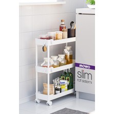 Slim 3 Katlı Tekerlekli Raf Ünitesi Beyaz, Banyo Rafı, Mutfak Rafı, Banyo Düzenleyici