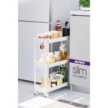 Slim 3 Katlı Tekerlekli Raf Ünitesi Beyaz, Banyo Rafı, Mutfak Rafı, Banyo Düzenleyici