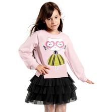 Denokids Kalp Gözlük Kız Çocuk Tüllü Sweatshirt Etek Takım