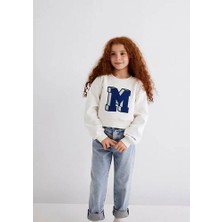 Mavi M Logo Baskılı Ekru Sweatshirt 7S10079-70057