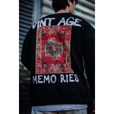 Equri Oversize Bisiklet Yaka Üç Iplik Baskılı Sweatshirt - Siyah