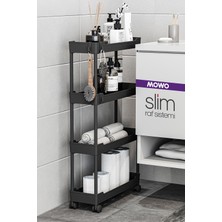 Mowo Home Slim Siyah 4 Katlı Tekerlekli Raf Ünitesi Plastik Malzeme ile Modern Tasarım Özellikli