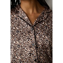 Penti Leopard Saten Açık Bej Gömlek Pantolon Pijama Takımı