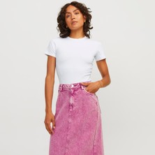 Jack & Jones Kadin Kisa Kol Düz Renk Tisört - Gigi