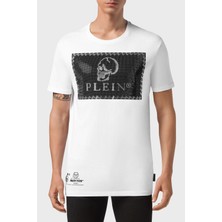 Philipp Plein  Pamuk Loose Fit Taşlı Logolu T Shirt Erkek T Shirt MTK5082 PJY002N 01