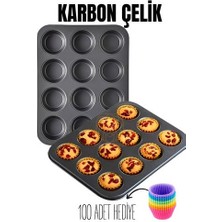 Modacar 12 Li Muffin Kalıbı Teflon Çelik 100 Muffin Kağıtlı