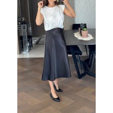 Burce Butik Siyah Beli Lastikli Uzun Saten Etek