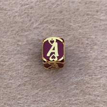 Bayar Gold 14 Ayar Altın Kafesli Bordo Boncuk A Harf Kolye Ucu