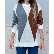 Burce Butik Bisiklet Yaka Baklava Desenli Triko Kazak