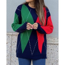 Burce Butik Bisiklet Yaka Baklava Desenli Triko Kazak