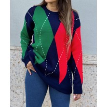 Burce Butik Bisiklet Yaka Baklava Desenli Triko Kazak