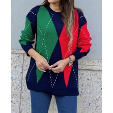 Burce Butik Bisiklet Yaka Baklava Desenli Triko Kazak