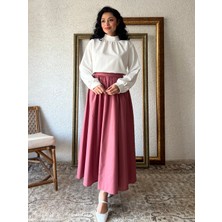 Küçüğüm Butik Gül Kurusu Büzgülü Kloş Poplin Etek