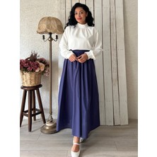 Küçüğüm Butik Indigo Mavisi Poplin Kloş Etek