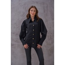 Kadın Gold Düğme Detaylı Poplin Gömlek