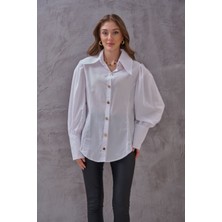 Kadın Gold Düğme Detaylı Poplin Gömlek