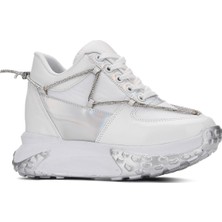Nstil Günlük Kadın Sneaker Rugan Spor Ayakkabı Yüksek Kalın Topuklu Bağcıklı Taş Detaylı Hafif Rahat 1038