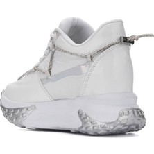 Nstil Günlük Kadın Sneaker Rugan Spor Ayakkabı Yüksek Kalın Topuklu Bağcıklı Taş Detaylı Hafif Rahat 1038
