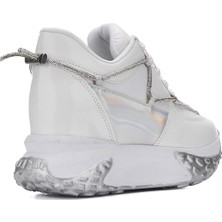 Nstil Günlük Kadın Sneaker Rugan Spor Ayakkabı Yüksek Kalın Topuklu Bağcıklı Taş Detaylı Hafif Rahat 1038