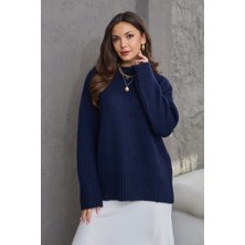 Elif Özbey Lacivert Bisiklet Yaka Oversize Kazak