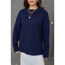 Elif Özbey Lacivert Bisiklet Yaka Oversize Kazak
