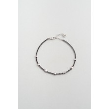 Siyah Taşlı 22 cm Gümüş Erkek Su Yolu Bileklik