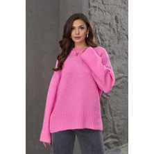 Elif Özbey Pembe Bisiklet Yaka Oversize Kazak