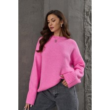 Elif Özbey Pembe Bisiklet Yaka Oversize Kazak