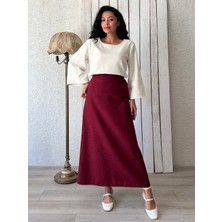 Küçüğüm Butik Bordo Uzun Kaşe Etek