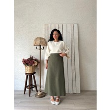 Küçüğüm Butik Haki Yeşil Uzun Kaşe Etek