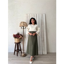 Küçüğüm Butik Haki Yeşil Uzun Kaşe Etek