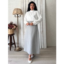Küçüğüm Butik Gri Uzun Kaşe Etek