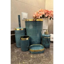 Makri Home Banyo Seti 5'li,akrilik-Mermer Desenli-Çöpkovası,wc Fırçalık,sıvı Sabunluk,diş Fırçalık,el Sabunluk,gold Renk Detay