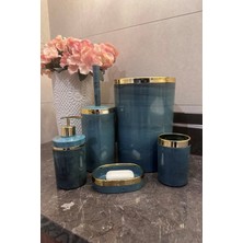 Makri Home Banyo Seti 5'li,akrilik-Mermer Desenli-Çöpkovası,wc Fırçalık,sıvı Sabunluk,diş Fırçalık,el Sabunluk,gold Renk Detay