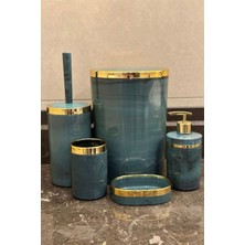 Makri Home Banyo Seti 5'li,akrilik-Mermer Desenli-Çöpkovası,wc Fırçalık,sıvı Sabunluk,diş Fırçalık,el Sabunluk,gold Renk Detay