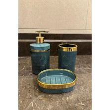 Makri Home Banyo Seti 5'li,akrilik-Mermer Desenli-Çöpkovası,wc Fırçalık,sıvı Sabunluk,diş Fırçalık,el Sabunluk,gold Renk Detay