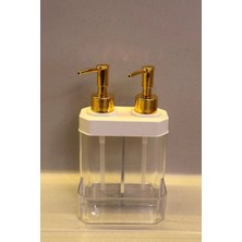Makri Home Sıvı Sabunluk Süngerlikli, 2 Hazneli, Altın Renk Pompa, 350 ml + 350 Ml, Plastik