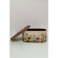 Makri Home Ekmeklik, Metal Ekmeklik, Ekmek Sepeti, Çiçek Desenli Ekmeklik, Yerli Üretim (34  cm   x  19  cm   x  16  cm )