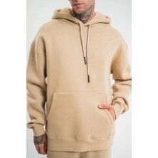 Equri  Double Oversize Kapşonlu Basic Sweatshirt - Bej