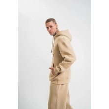 Equri  Double Oversize Kapşonlu Basic Sweatshirt - Bej